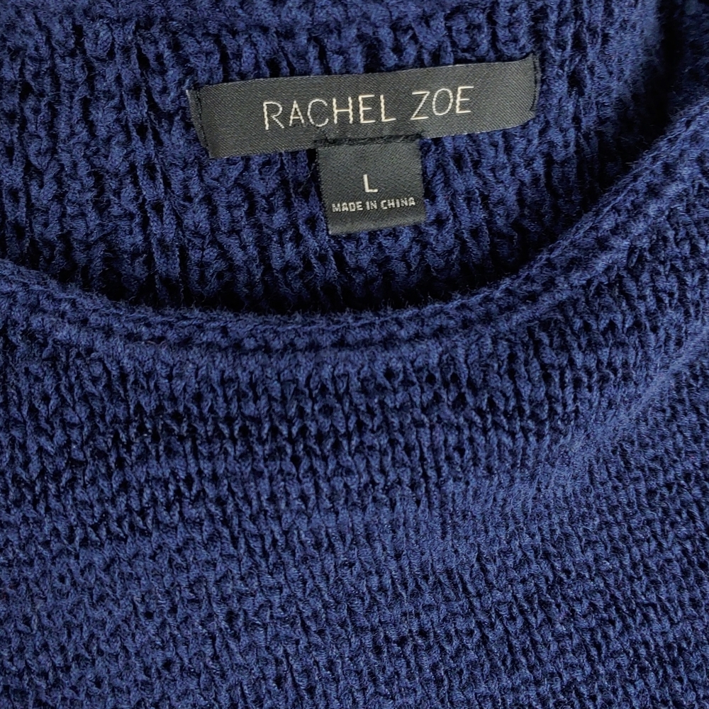 Rachel Zoe Karla Navy Open Knit Wmn L Cotton Blend Sweater - Picture 6 of 8